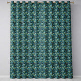 Pine Branch  with Dense Needles on Teal Background  Readymade Eyelet Ring Top Thermal 100% Blackout Curtains