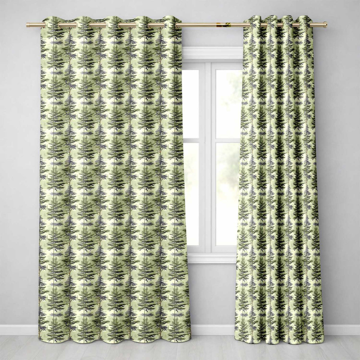Pine Branch with White Blossom  on Light Background  Readymade Eyelet Ring Top Thermal 100% Blackout Curtains