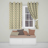 Beige Botanical Floral  with Delicate Leaves and Chrysanthemum Flowers  Readymade Eyelet Ring Top Thermal 100% Blackout Curtains