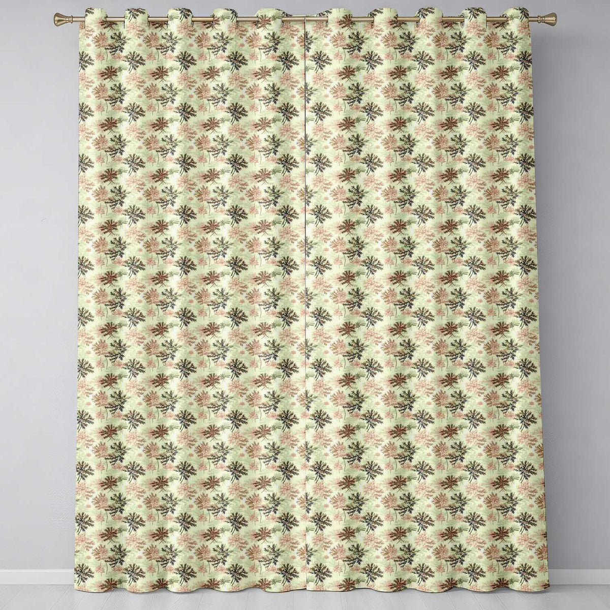 Beige Botanical Floral  with Delicate Leaves and Chrysanthemum Flowers  Readymade Eyelet Ring Top Thermal 100% Blackout Curtains