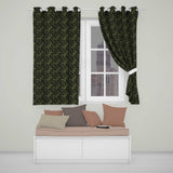 Dark Evergreen Fir Branch  with Dense Foliage on Black Background  Readymade Eyelet Ring Top Thermal 100% Blackout Curtains