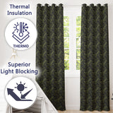 Dark Evergreen Fir Branch  with Dense Foliage on Black Background  Readymade Eyelet Ring Top Thermal 100% Blackout Curtains