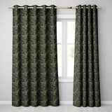 Dark Evergreen Fir Branch  with Dense Foliage on Black Background  Readymade Eyelet Ring Top Thermal 100% Blackout Curtains