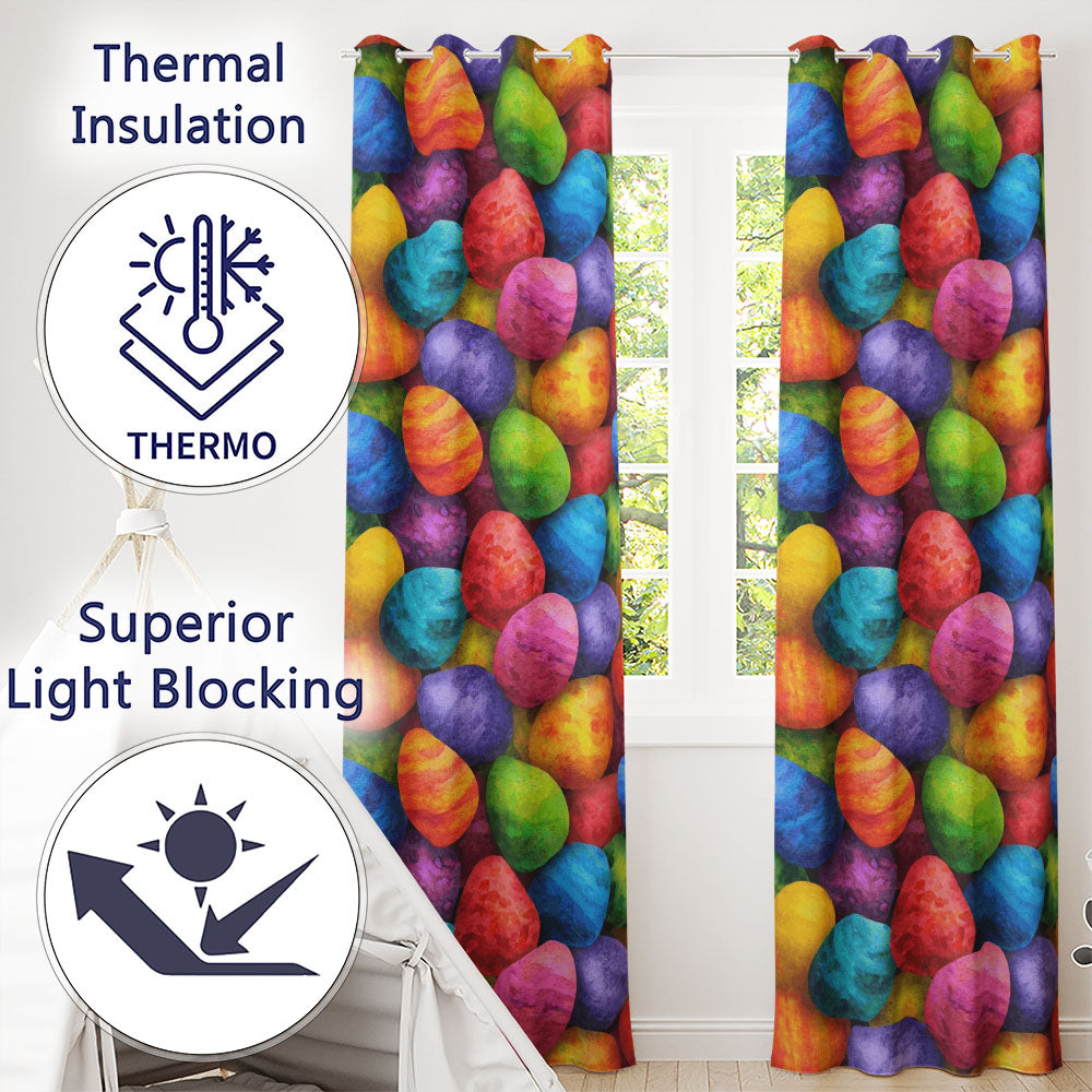 Bright Watercolour Easter Egg  in Vibrant Multicolour Tones  Readymade Eyelet Ring Top Thermal 100% Blackout Curtains