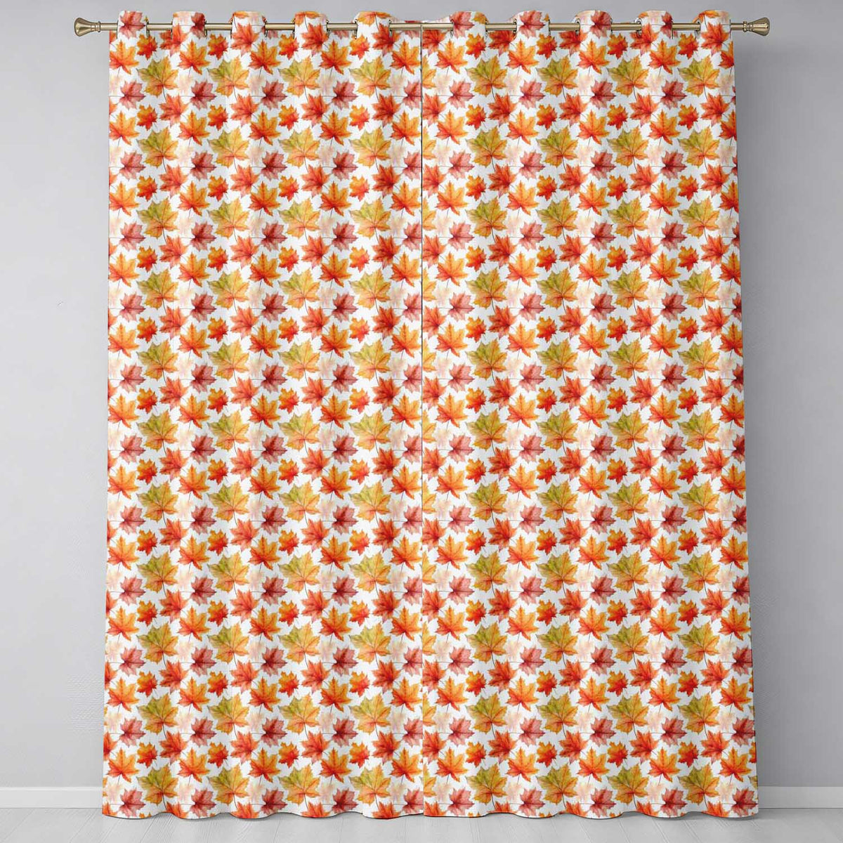 Orange and Yellow Maple Leaf  with Detailed Autumn Foliage  Readymade Eyelet Ring Top Thermal 100% Blackout Curtains