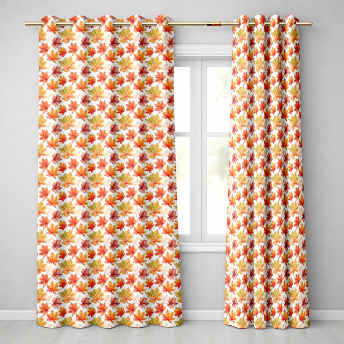 Orange and Yellow Maple Leaf  with Detailed Autumn Foliage  Readymade Eyelet Ring Top Thermal 100% Blackout Curtains