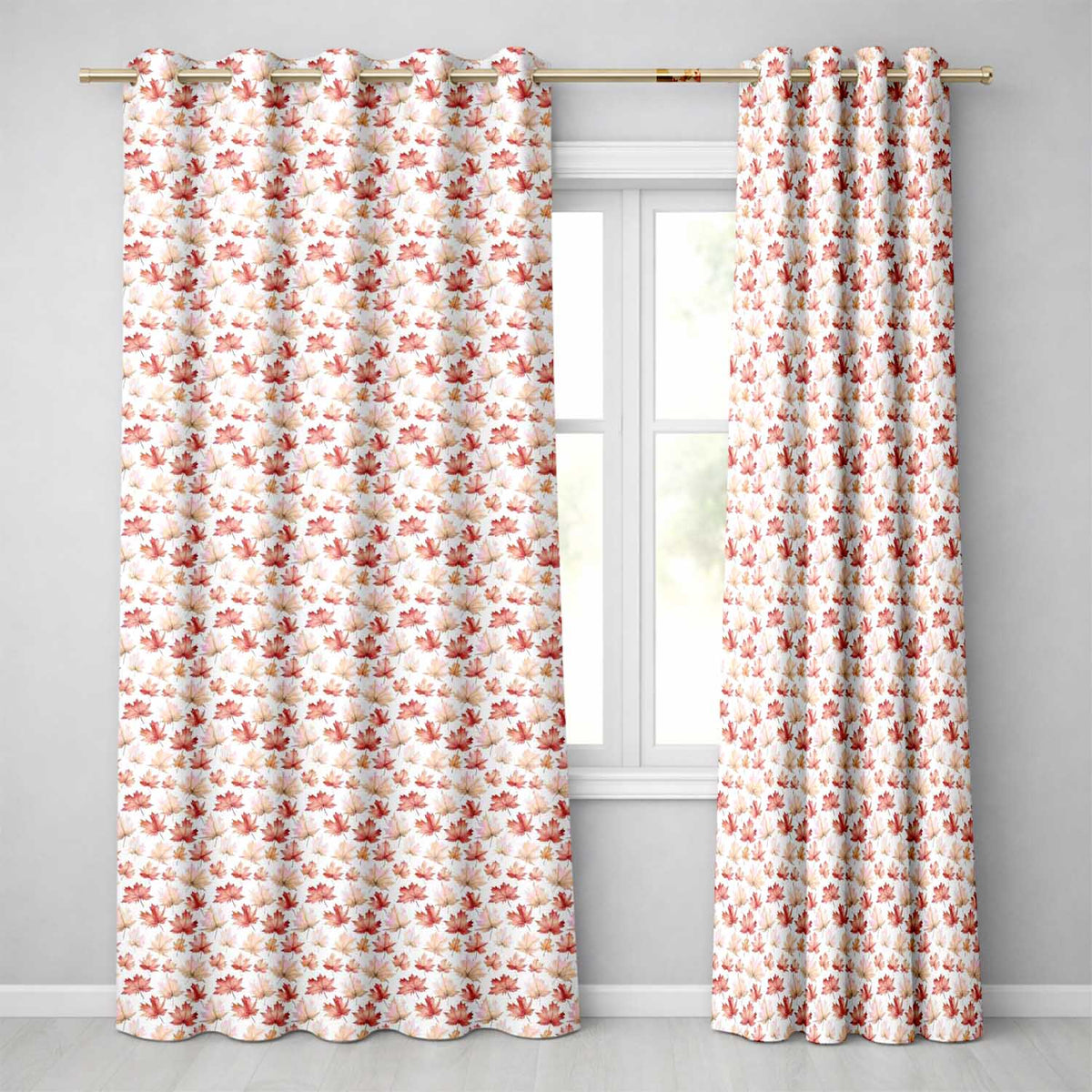 Rich Autumn Leaves in Deep Orange and Dark Green with Berry Detail  Readymade Eyelet Ring Top Thermal 100% Blackout Curtains