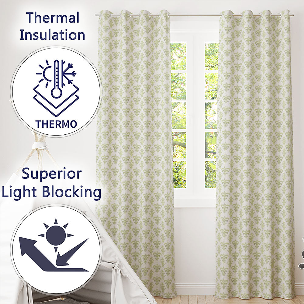 Decorative Fleur de Lis  in Navy Red and Gold on Warm Beige Background  Readymade Eyelet Ring Top Thermal 100% Blackout Curtains