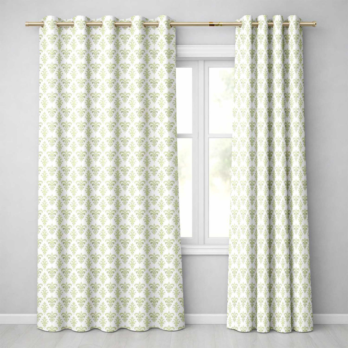 Decorative Fleur de Lis  in Navy Red and Gold on Warm Beige Background  Readymade Eyelet Ring Top Thermal 100% Blackout Curtains
