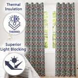 Bold Teal and Magenta Ornate Fleur de Lis Floral  on Light Background  Readymade Eyelet Ring Top Thermal 100% Blackout Curtains