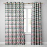 Bold Teal and Magenta Ornate Fleur de Lis Floral  on Light Background  Readymade Eyelet Ring Top Thermal 100% Blackout Curtains