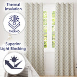 Soft Pastel Green and Lavender Fleur de Lis Ornamental  Readymade Eyelet Ring Top Thermal 100% Blackout Curtains