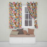 Watercolor Baby Deer Fawn with Colorful Floral Botanical Background  Readymade Eyelet Ring Top Thermal 100% Blackout Curtains