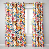 Watercolor Baby Deer Fawn with Colorful Floral Botanical Background  Readymade Eyelet Ring Top Thermal 100% Blackout Curtains