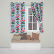 Tropical Flamingo with Hibiscus Flowers and Leaves   Blue Background  Readymade Eyelet Ring Top Thermal 100% Blackout Curtains