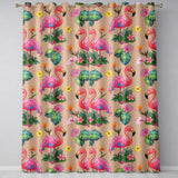 Tropical Flamingo with Hibiscus Flowers and Leaves   Peach Background  Readymade Eyelet Ring Top Thermal 100% Blackout Curtains