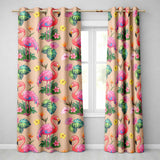 Tropical Flamingo with Hibiscus Flowers and Leaves   Peach Background  Readymade Eyelet Ring Top Thermal 100% Blackout Curtains