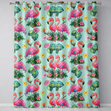Tropical Flamingo with Hibiscus Flowers and Leaves   Mint Background  Readymade Eyelet Ring Top Thermal 100% Blackout Curtains
