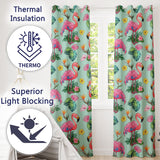 Tropical Flamingo with Hibiscus Flowers and Leaves   Mint Background  Readymade Eyelet Ring Top Thermal 100% Blackout Curtains
