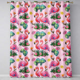 Tropical Flamingo with Hibiscus Flowers and Leaves   Soft Pink Background  Readymade Eyelet Ring Top Thermal 100% Blackout Curtains