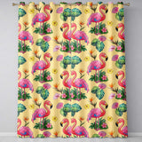 Tropical Flamingo with Hibiscus Flowers and Leaves   Warm Yellow Background  Readymade Eyelet Ring Top Thermal 100% Blackout Curtains