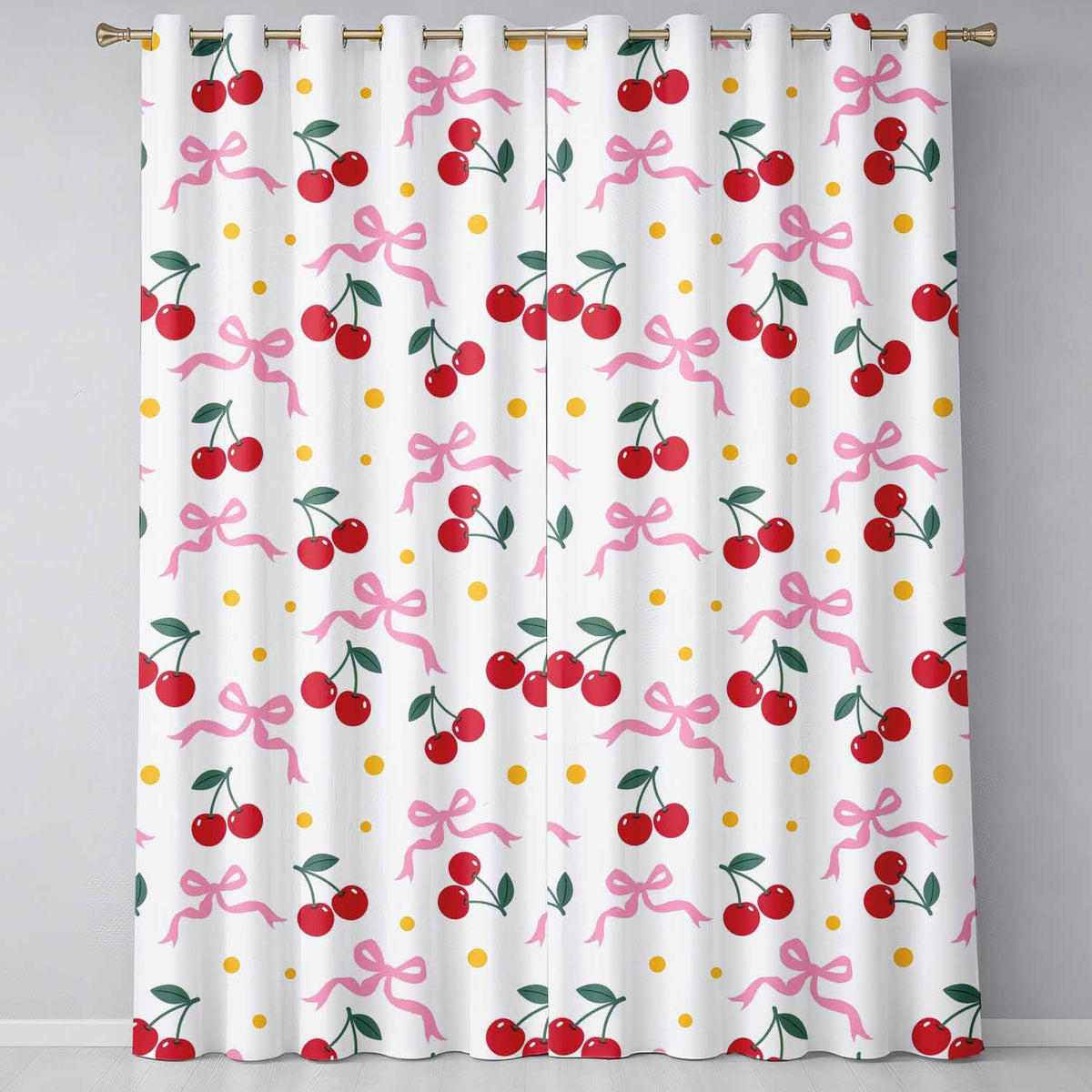 Cherry Bow and Daisy Seamless  on White Background  Readymade Eyelet Ring Top Thermal 100% Blackout Curtains