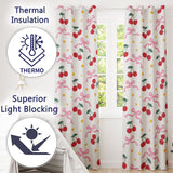 Cherry Bow and Daisy Seamless  on White Background  Readymade Eyelet Ring Top Thermal 100% Blackout Curtains