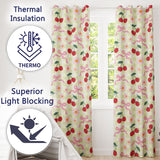 Cherry Bow and Daisy Yellow Gingham Seamless  Readymade Eyelet Ring Top Thermal 100% Blackout Curtains