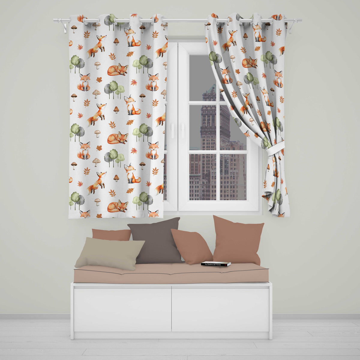 Watercolor Fox Mushroom Autumn Woodland Seamless  Readymade Eyelet Ring Top Thermal 100% Blackout Curtains