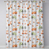 Watercolor Woodland Fox Mushroom Autumn Seamless  on Grey Background  Readymade Eyelet Ring Top Thermal 100% Blackout Curtains