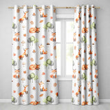 Watercolor Woodland Fox Mushroom Autumn Seamless  on Grey Background  Readymade Eyelet Ring Top Thermal 100% Blackout Curtains