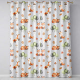 Watercolor Woodland Fox Mushroom Autumn Seamless  on Plain  Background  Readymade Eyelet Ring Top Thermal 100% Blackout Curtains