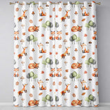 Watercolor Woodland Fox Mushroom Autumn Seamless  on White Background  Readymade Eyelet Ring Top Thermal 100% Blackout Curtains
