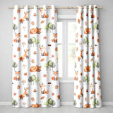 Watercolor Woodland Fox Mushroom Autumn Seamless  on White Background  Readymade Eyelet Ring Top Thermal 100% Blackout Curtains