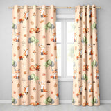 Watercolor Woodland Fox Mushroom Autumn Seamless  on Peach Background  Readymade Eyelet Ring Top Thermal 100% Blackout Curtains