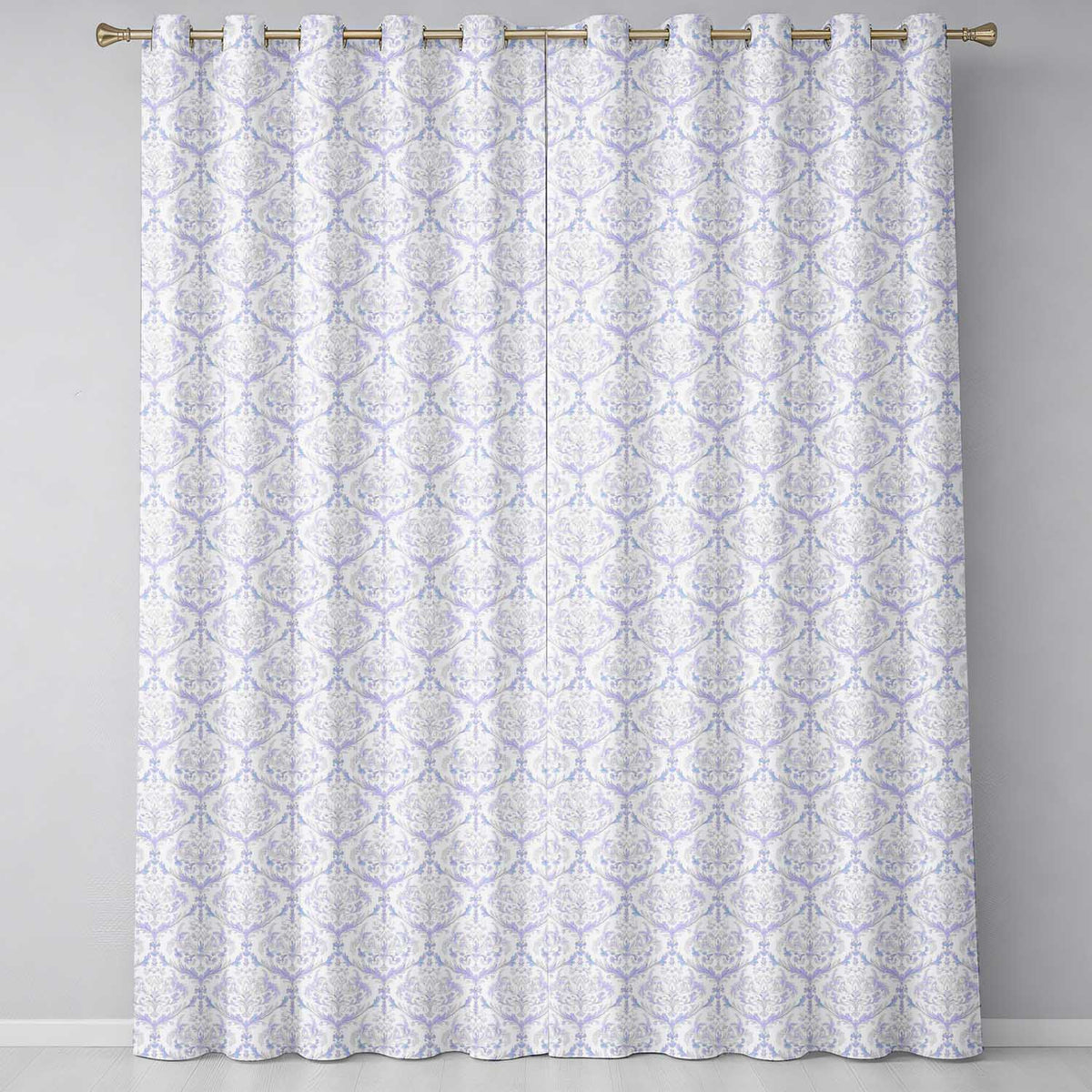Vintage Blue Damask Ornamental Seamless  Readymade Eyelet Ring Top Thermal 100% Blackout Curtains