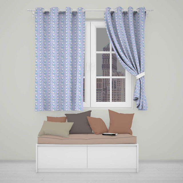 Vintage Blue Rose Stripe Floral Seamless  Readymade Eyelet Ring Top Thermal 100% Blackout Curtains