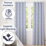 Vintage Blue Rose Stripe Floral Seamless  Readymade Eyelet Ring Top Thermal 100% Blackout Curtains