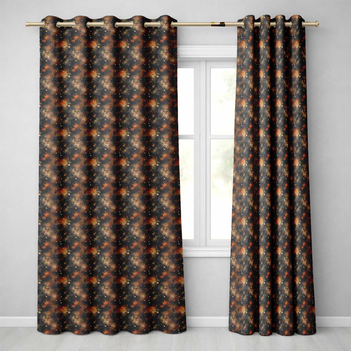 Dark Brown Gold Nebula Galaxy Space Seamless  Moody Cosmic  Readymade Eyelet Ring Top Thermal 100% Blackout Curtains