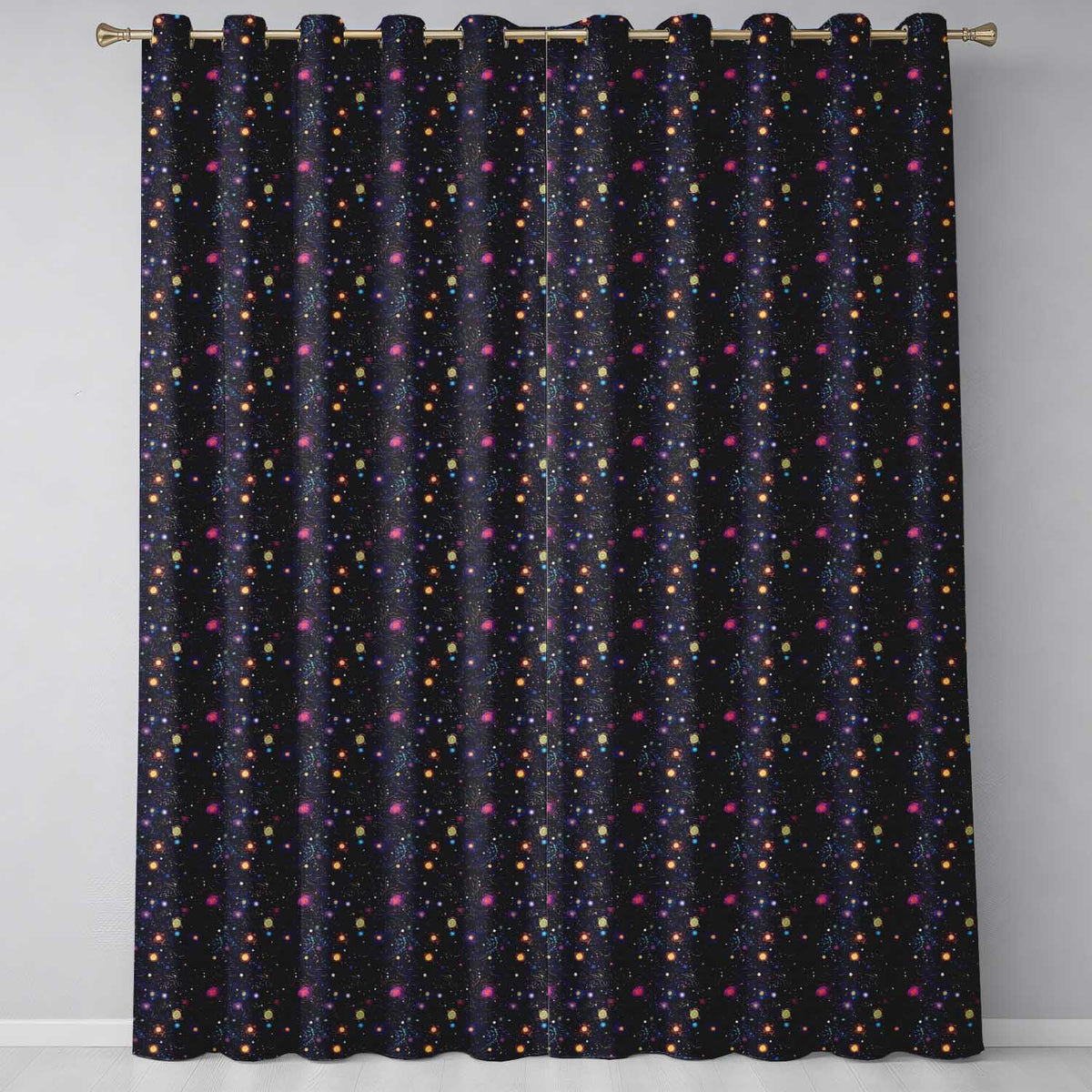 Neon Galaxy Swirl Dots Cosmic Space Seamless  Night Sky  Readymade Eyelet Ring Top Thermal 100% Blackout Curtains