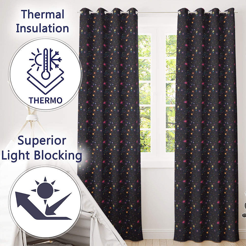 Neon Galaxy Swirl Dots Cosmic Space Seamless  Night Sky  Readymade Eyelet Ring Top Thermal 100% Blackout Curtains