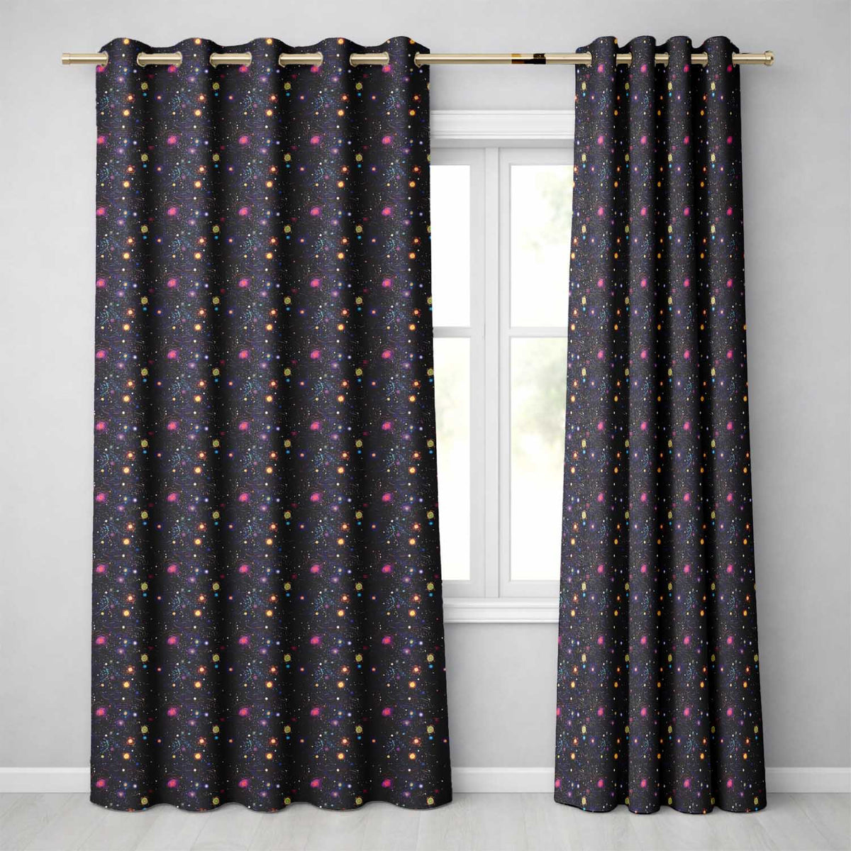 Neon Galaxy Swirl Dots Cosmic Space Seamless  Night Sky  Readymade Eyelet Ring Top Thermal 100% Blackout Curtains