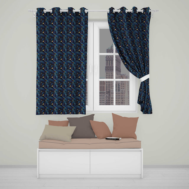 Blue Swirling Starfield Galaxy Space Seamless  Night Cosmic  Readymade Eyelet Ring Top Thermal 100% Blackout Curtains
