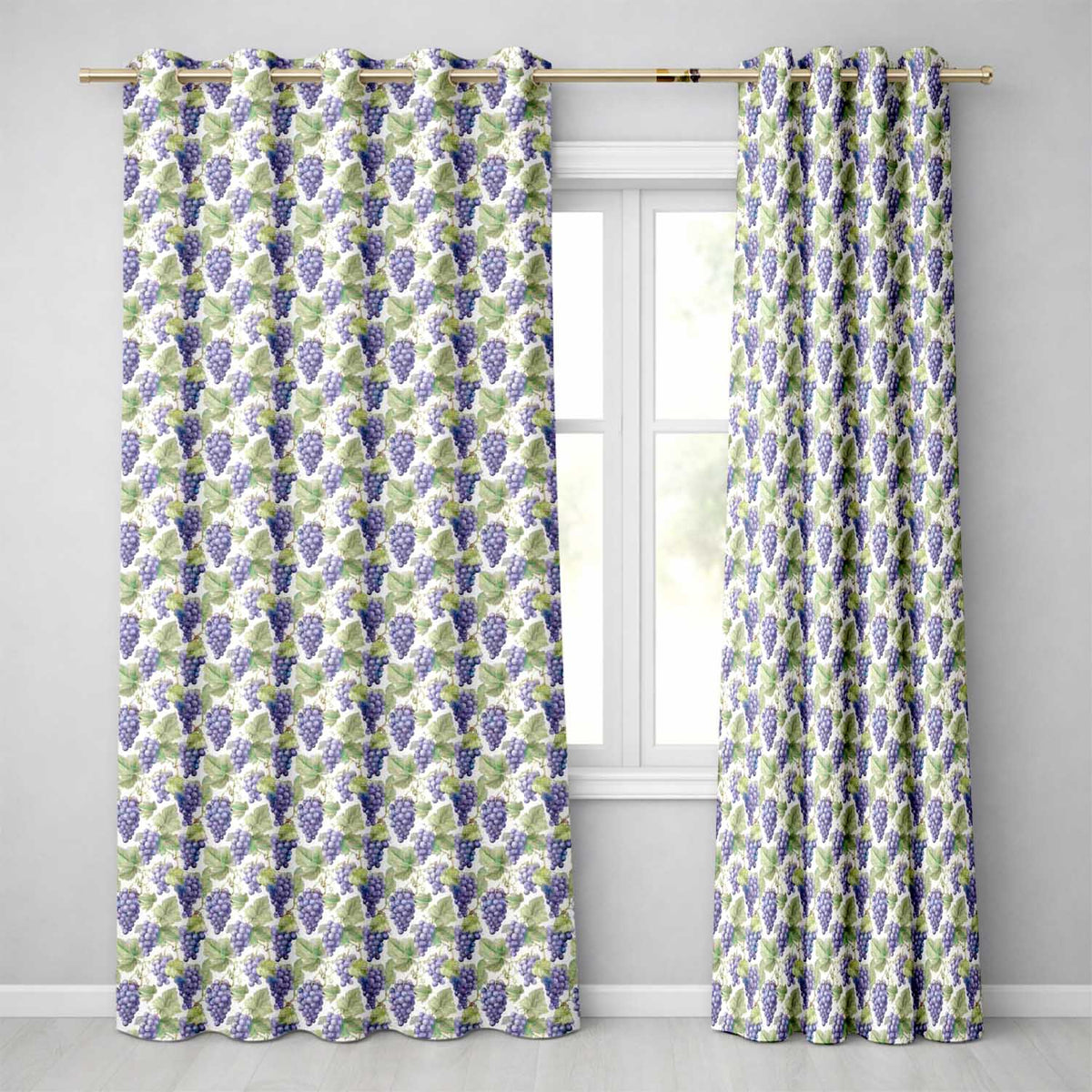 Realistic Purple Grapes and Vine Leaves Seamless  Readymade Eyelet Ring Top Thermal 100% Blackout Curtains