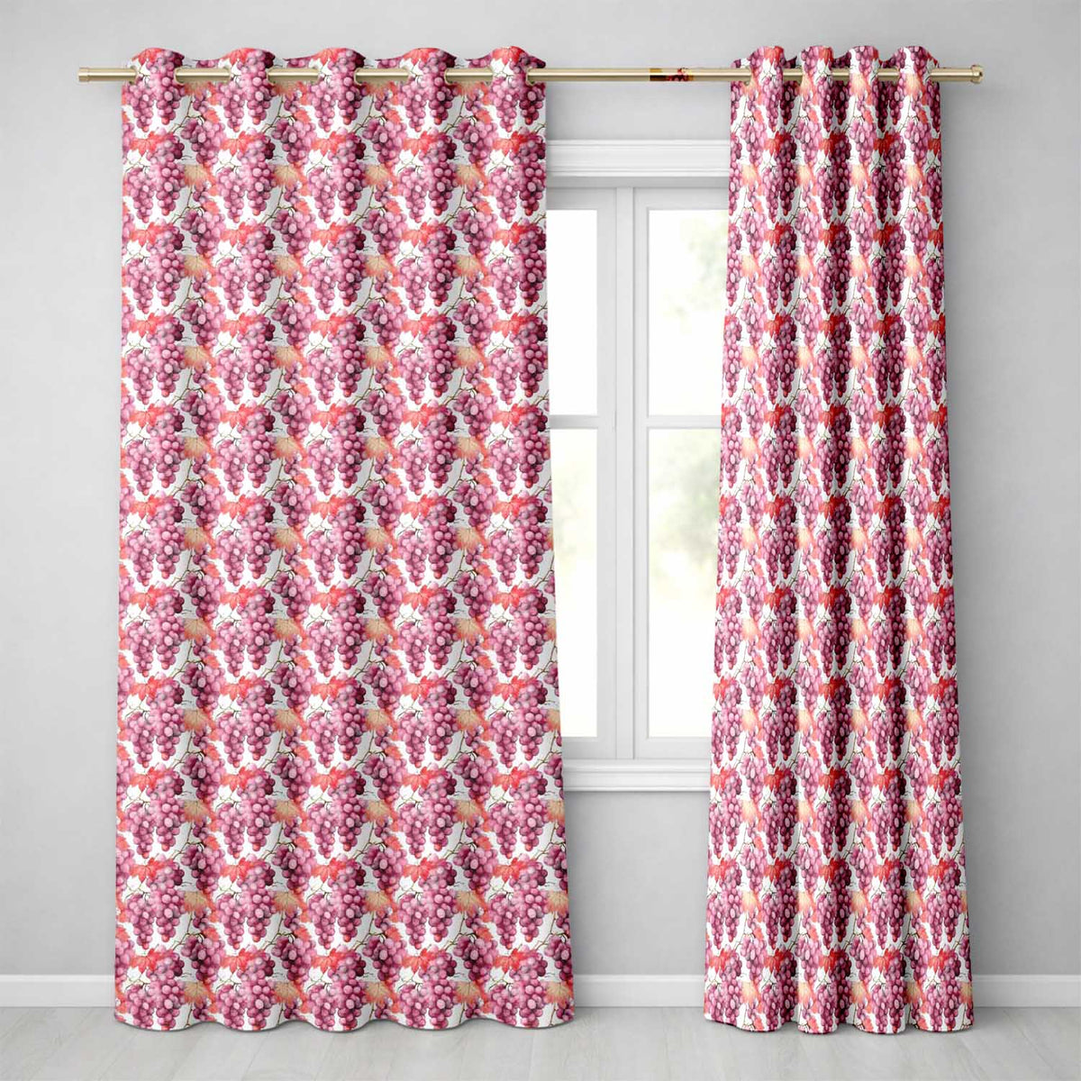 Soft Pink Watercolour Grapes Botanical Seamless  Readymade Eyelet Ring Top Thermal 100% Blackout Curtains