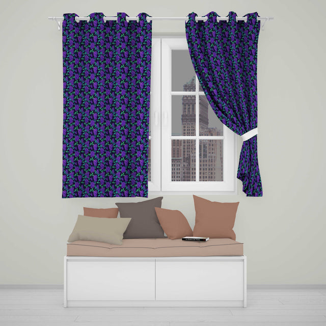 Vibrant Neon Purple Grapes on Dark Background Seamless  Readymade Eyelet Ring Top Thermal 100% Blackout Curtains