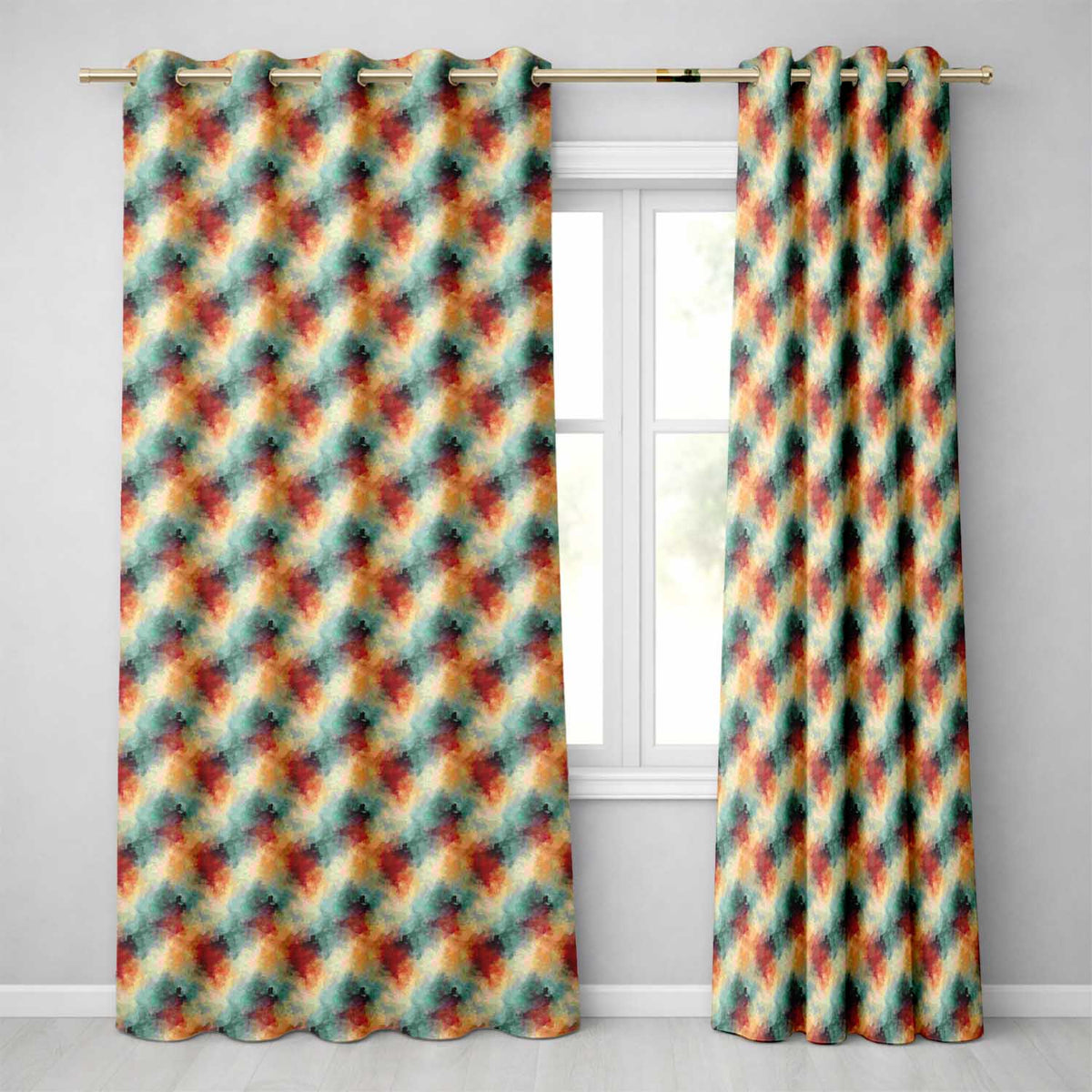 Abstract Watercolour Burst in Teal Orange and Red Seamless  Readymade Eyelet Ring Top Thermal 100% Blackout Curtains