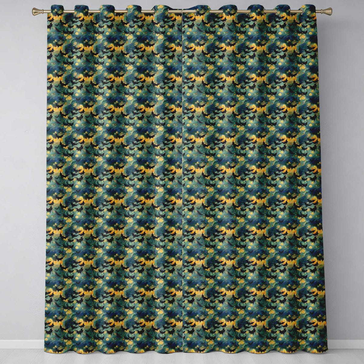 Starry Night Swirling Sky with Bats Artistic Van Gogh Style Halloween  Readymade Eyelet Ring Top Thermal 100% Blackout Curtains