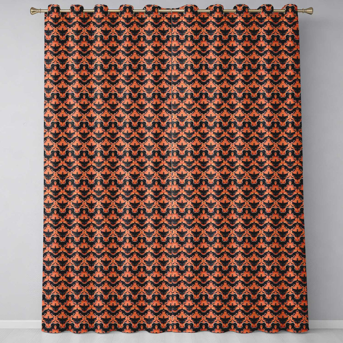 Bold Geometric Bat Motif in Orange and Black Repeating Halloween  Readymade Eyelet Ring Top Thermal 100% Blackout Curtains