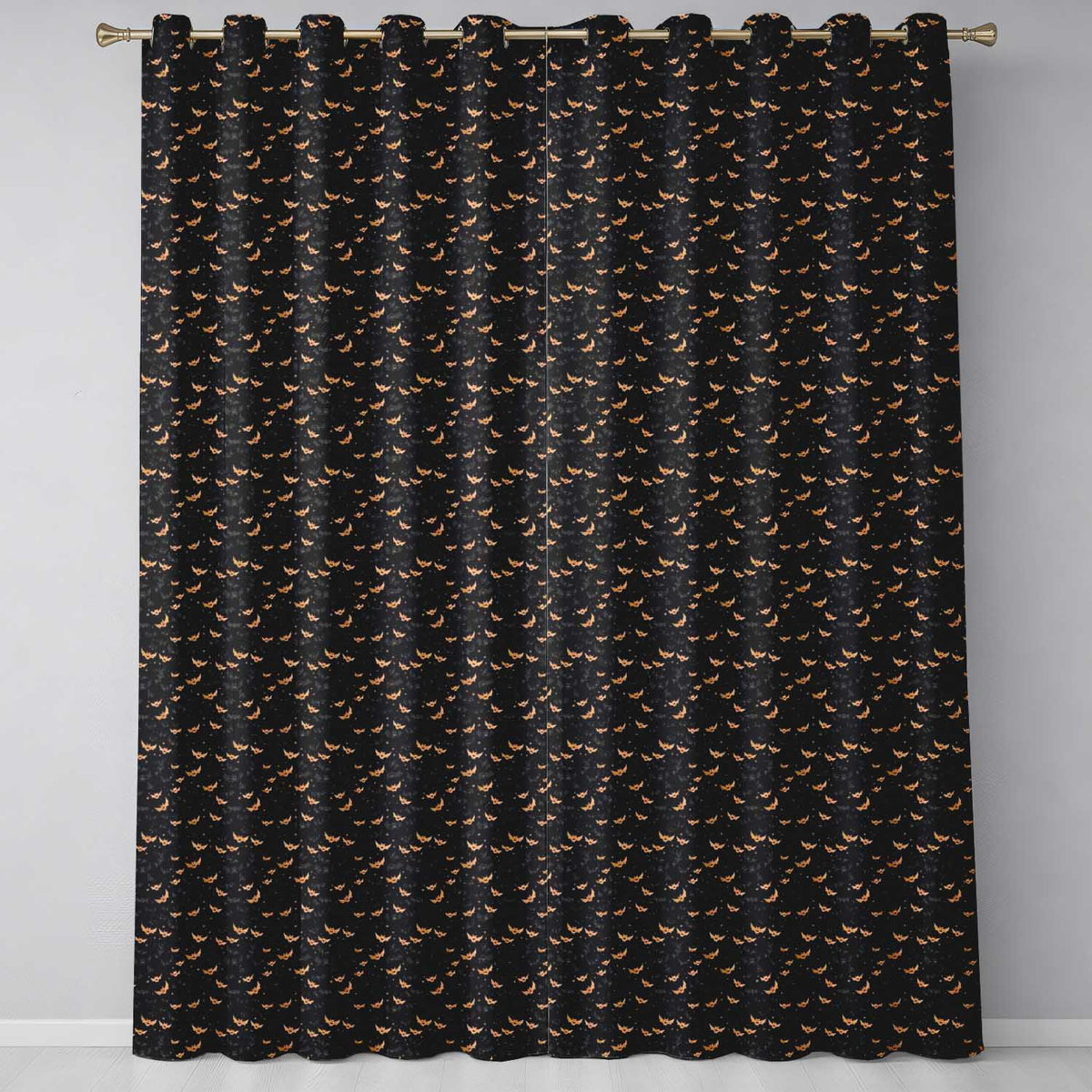 Cartoon Bats and Stars on Black Background Fun Halloween Seamless  Readymade Eyelet Ring Top Thermal 100% Blackout Curtains